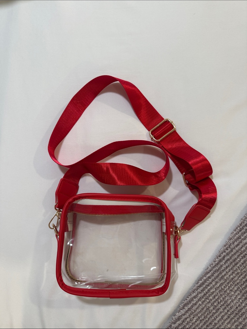 Clear Red Crossbody Bag with Adjustable Strap